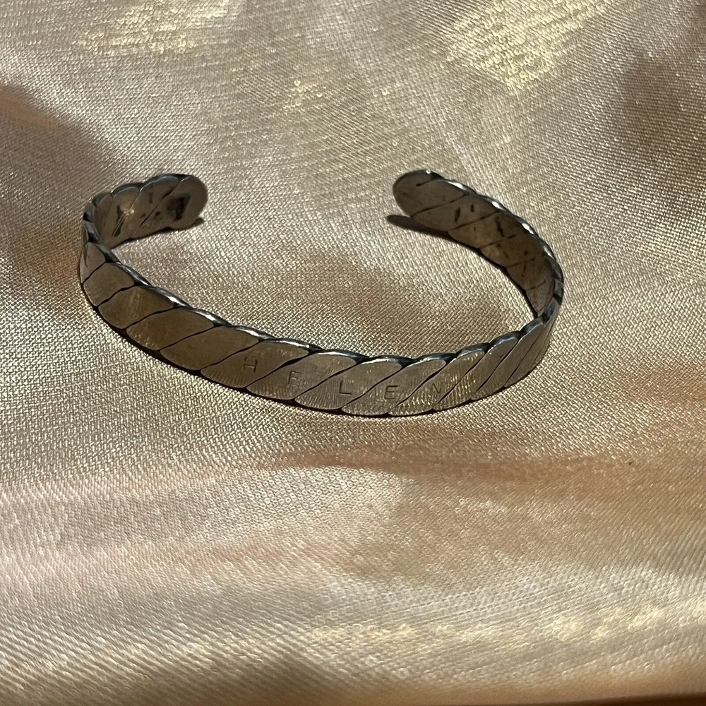 Kids Classic Braided Cuffs Silver Etched (HELEN) Everyday Bracelet Stackable